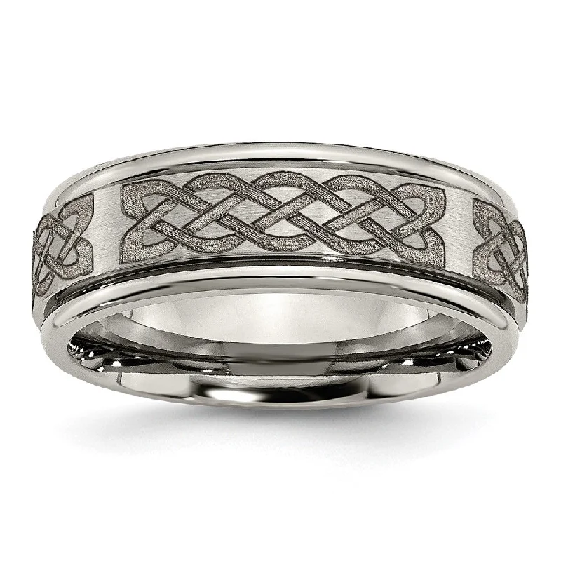 Clearance Sale, Steal Great Bargains Pearl Earrings 8mm Titanium Celtic Etched Design Grooved Edge Standard Fit Band Clearance Sale, Steal Great Bargains Pearl Earrings 8mm Titanium Celtic Etched Design Grooved Edge Standard Fit Band
