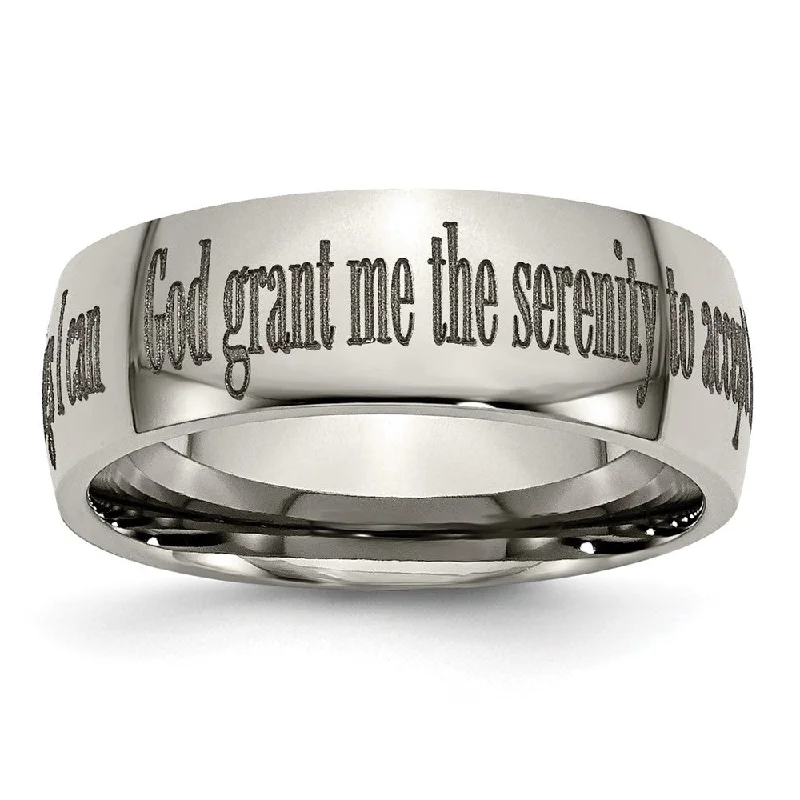Exclusive Offers for Our Valued Customers Minimalist Bracelet 8mm Titanium Domed Serenity Prayer Etched & Polished Standard Fit Band Exclusive Offers for Our Valued Customers Minimalist Bracelet 8mm Titanium Domed Serenity Prayer Etched & Polished Standard Fit Band
