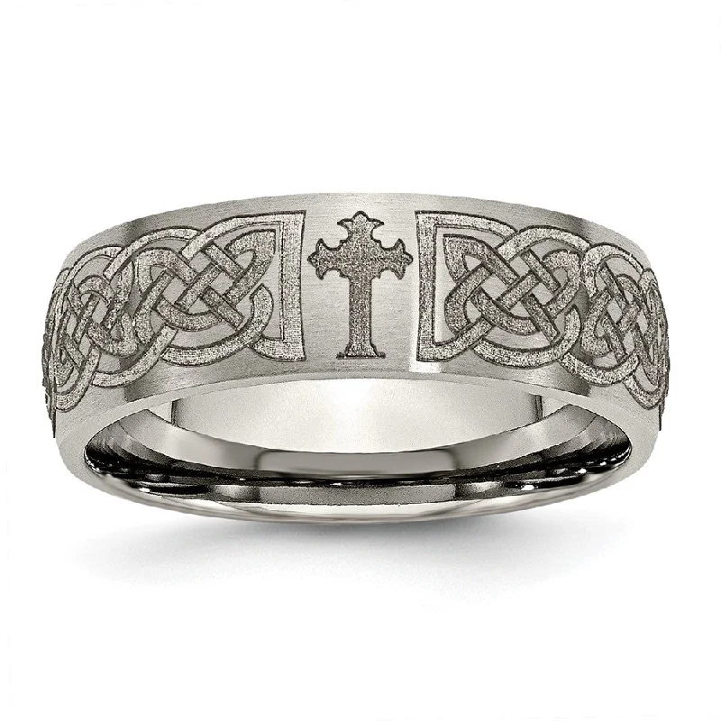 Season - End Clearance Chain Bracelet 8mm Titanium Etched & Brushed Celtic Cross Domed Standard Fit Band Season - End Clearance Chain Bracelet 8mm Titanium Etched & Brushed Celtic Cross Domed Standard Fit Band