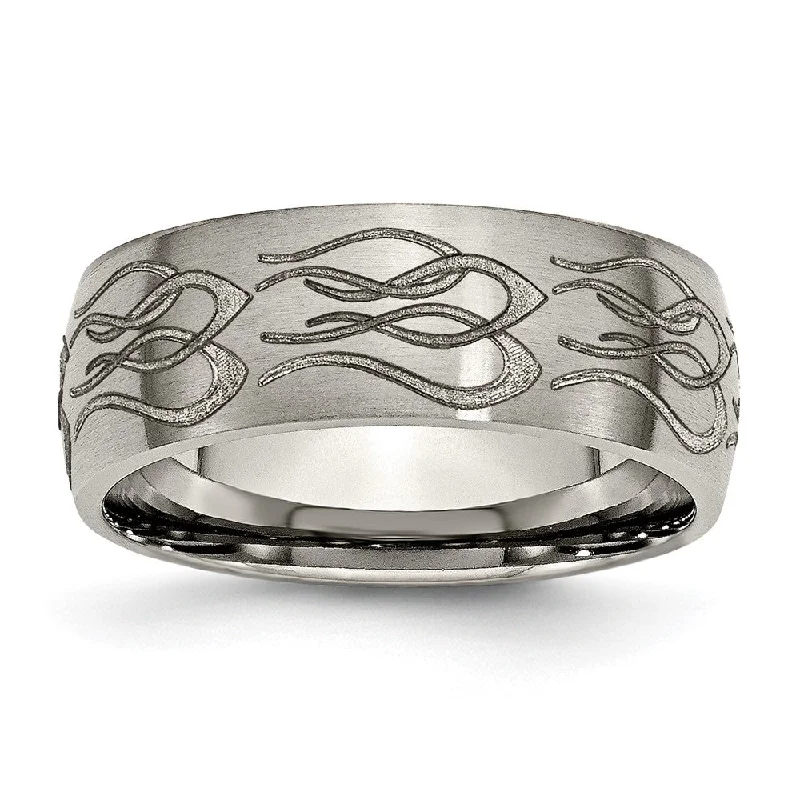Black Friday - Style Deals All Week Long Boho Earrings 8mm Titanium Etched & Brushed Flames Domed Standard Fit Band Black Friday - Style Deals All Week Long Boho Earrings 8mm Titanium Etched & Brushed Flames Domed Standard Fit Band