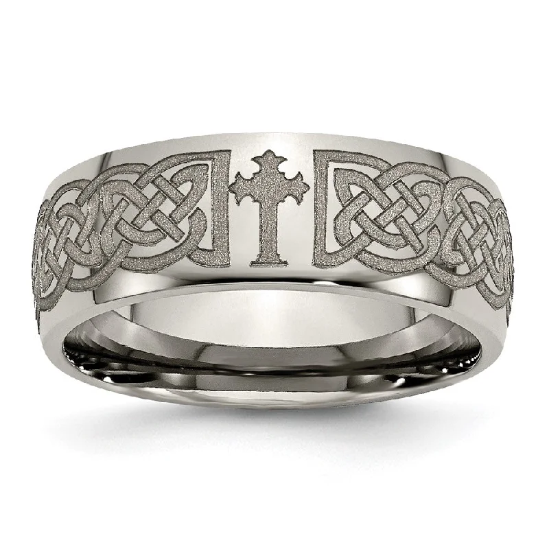 New Arrivals on Discount Chic Necklace 8mm Titanium Etched & Polished Celtic Cross Domed Standard Fit Band New Arrivals on Discount Chic Necklace 8mm Titanium Etched & Polished Celtic Cross Domed Standard Fit Band