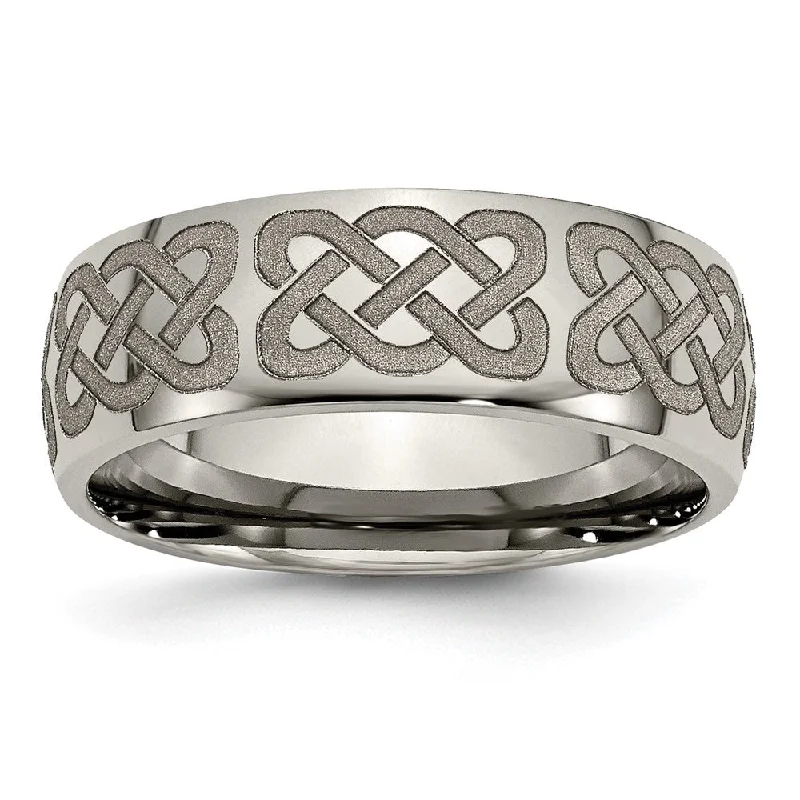 Be the First to Rock the Latest Trends Unique Pendant 8mm Titanium Etched & Polished Celtic Design Domed Standard Fit Band Be the First to Rock the Latest Trends Unique Pendant 8mm Titanium Etched & Polished Celtic Design Domed Standard Fit Band