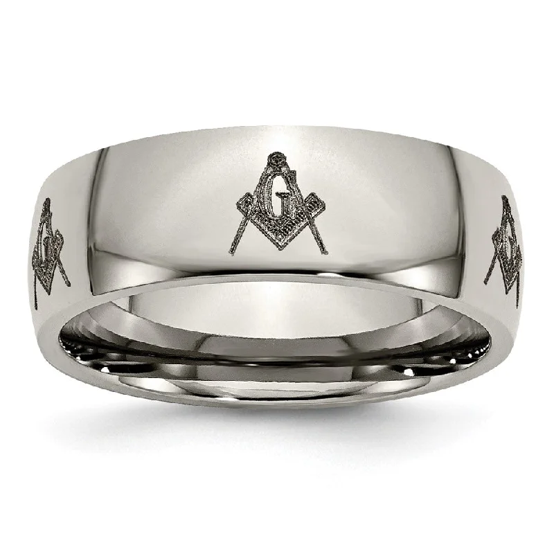 Clearance Sale Infinity Necklace 8mm Titanium Etched & Polished Masonic Domed Standard Fit Band Clearance Sale Infinity Necklace 8mm Titanium Etched & Polished Masonic Domed Standard Fit Band