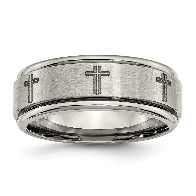Don't Miss Your Chance Large Hoop Earrings 8mm Titanium Laser Etched Cross Grooved Edge Standard Fit Band Don't Miss Your Chance Large Hoop Earrings 8mm Titanium Laser Etched Cross Grooved Edge Standard Fit Band