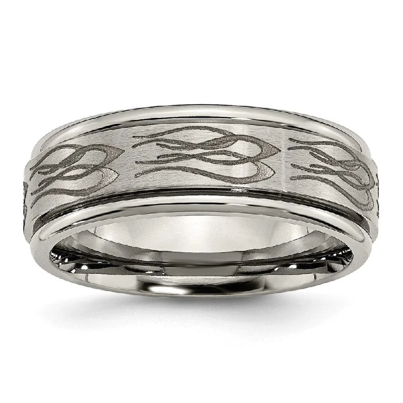 Black Friday - Style Deals All Week Long Vintage Locket 8mm Titanium Laser Etched Flames Grooved Edge Standard Fit Band Black Friday - Style Deals All Week Long Vintage Locket 8mm Titanium Laser Etched Flames Grooved Edge Standard Fit Band