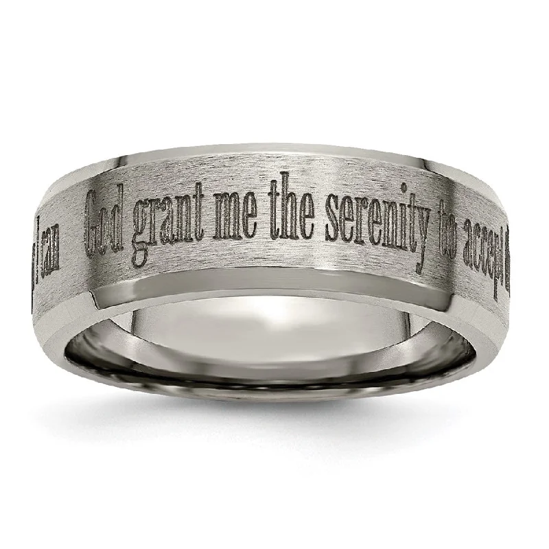Massive Clearance Sale Stylish Pendant 8mm Titanium Lasered Serenity Prayer Beveled Edge Standard Fit Band
