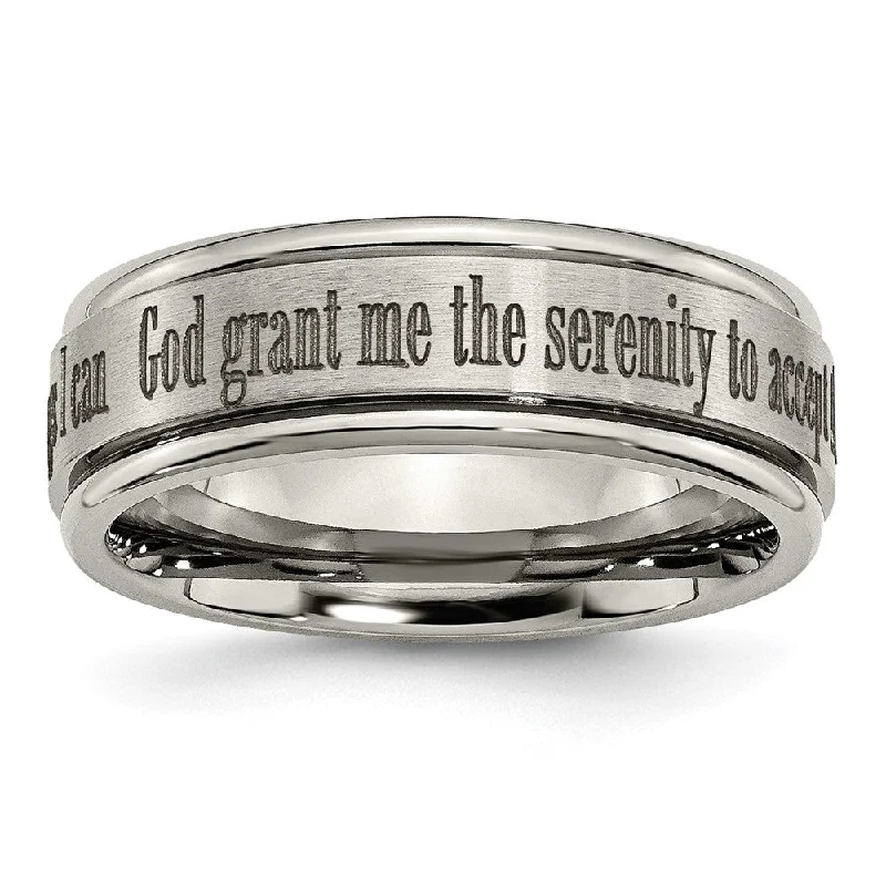 Big Savings, Big Smiles Silver Choker 8mm Titanium Lasered Serenity Prayer Grooved Edge Standard Fit Band Big Savings, Big Smiles Silver Choker 8mm Titanium Lasered Serenity Prayer Grooved Edge Standard Fit Band