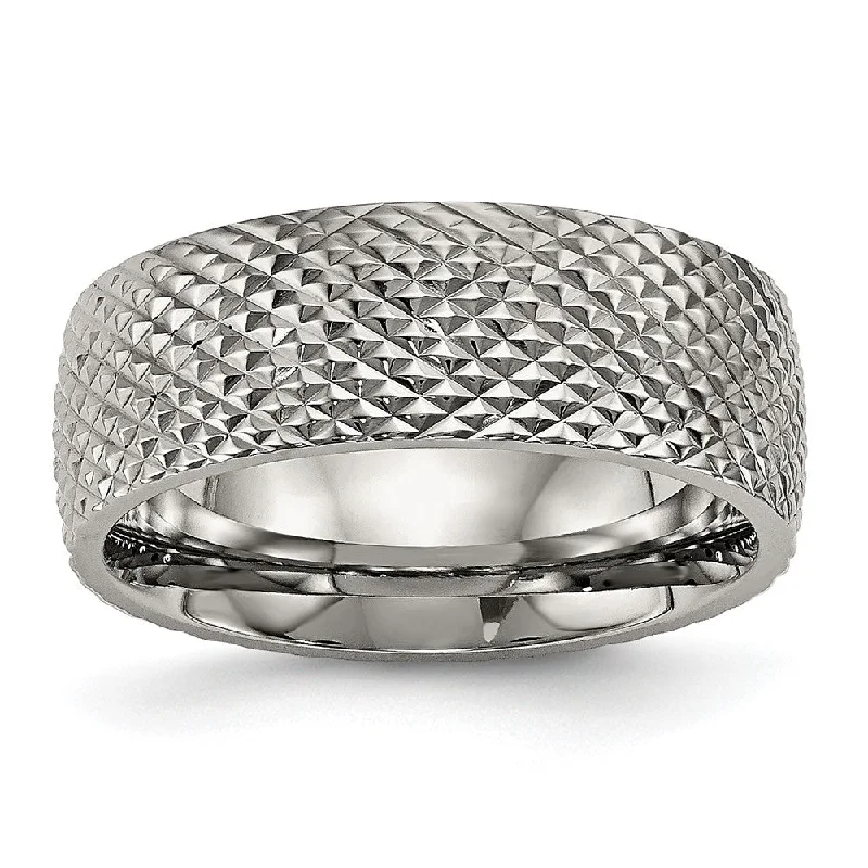 Huge Discounts, Unbeatable Offers Elegant Chain 8mm Titanium Polished and Textured Domed Standard Fit Band Huge Discounts, Unbeatable Offers Elegant Chain 8mm Titanium Polished and Textured Domed Standard Fit Band