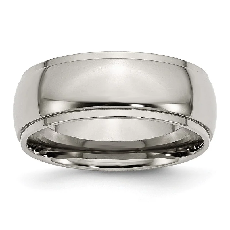 Clearance Sale, Steal Great Bargains Minimalist Studs 8mm Titanium Polished Domed Ridged Edge Standard Fit Band Clearance Sale, Steal Great Bargains Minimalist Studs 8mm Titanium Polished Domed Ridged Edge Standard Fit Band