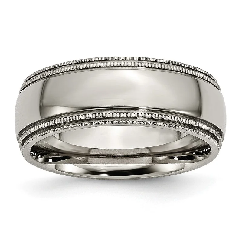 Buy More, Save More Halo Ring 8mm Titanium Polished Double Milgrain Standard Fit Band Buy More, Save More Halo Ring 8mm Titanium Polished Double Milgrain Standard Fit Band