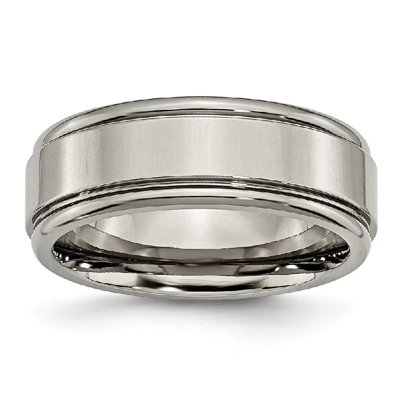 Exclusive Offers for Our Valued Customers Art Deco Necklace 8mm Titanium Polished Grooved Edge Comfort Fit Band Exclusive Offers for Our Valued Customers Art Deco Necklace 8mm Titanium Polished Grooved Edge Comfort Fit Band