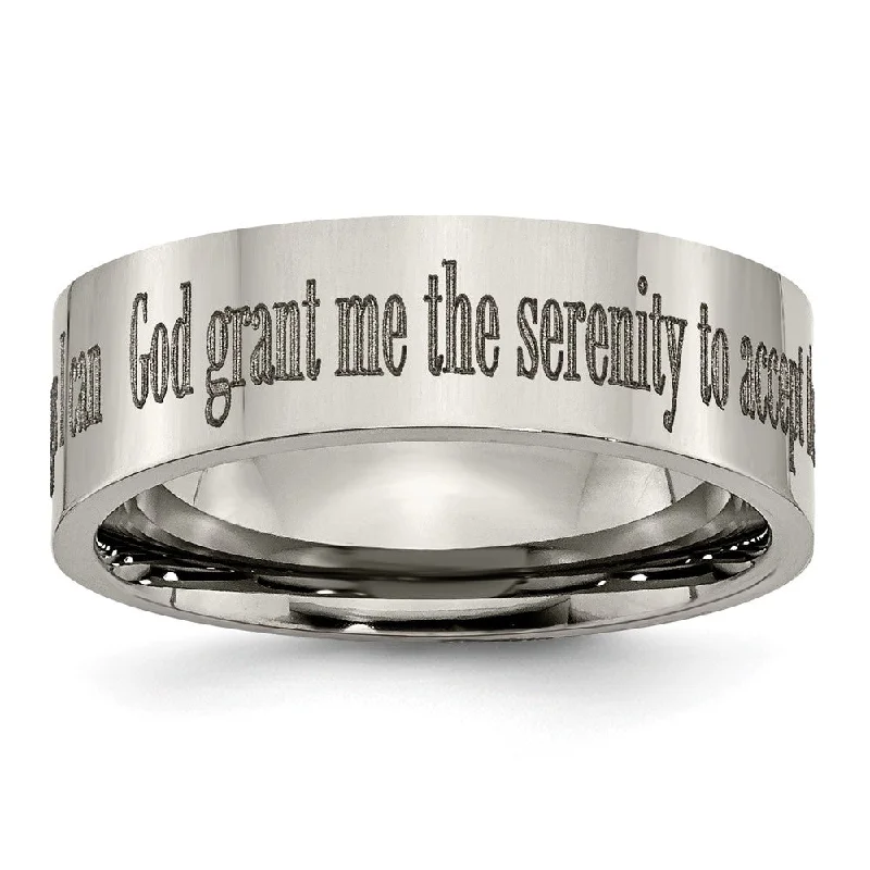 Season - End Clearance Wedding Bracelet 8mm Titanium Polished Serenity Prayer Flat Standard Fit Band Season - End Clearance Wedding Bracelet 8mm Titanium Polished Serenity Prayer Flat Standard Fit Band