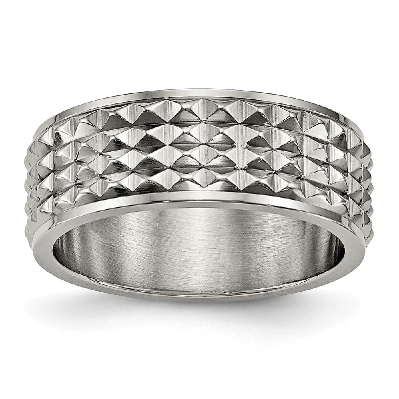 Limited - Edition Collections Now on Sale Birthstone Pendant 8mm Titanium Polished Studded Ridged Edge Standard Fit Band Limited - Edition Collections Now on Sale Birthstone Pendant 8mm Titanium Polished Studded Ridged Edge Standard Fit Band