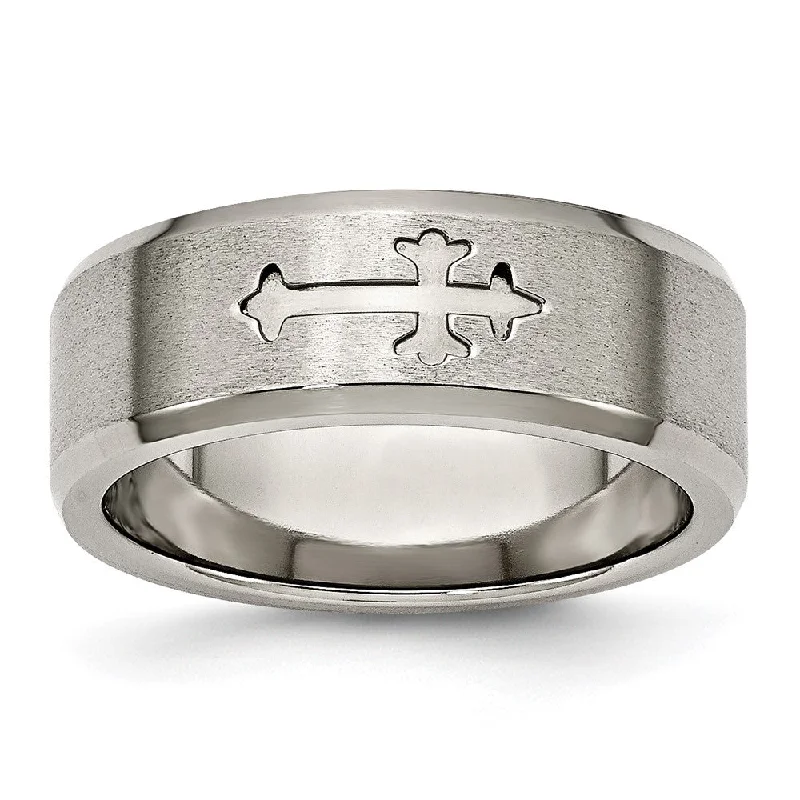 Don't Miss Your Chance Dangle Earrings 8mm Titanium Recessed Cross Beveled Edge Standard Fit Band Don't Miss Your Chance Dangle Earrings 8mm Titanium Recessed Cross Beveled Edge Standard Fit Band