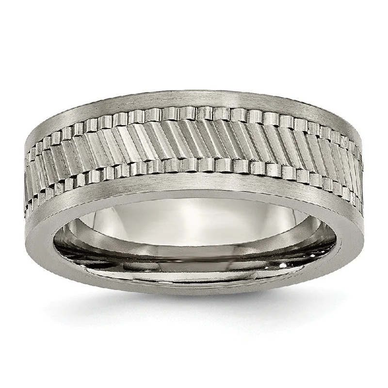 Black Friday - Style Deals All Week Long Handmade Chain 8mm Titanium Sawtooth Design Flat Band Black Friday - Style Deals All Week Long Handmade Chain 8mm Titanium Sawtooth Design Flat Band