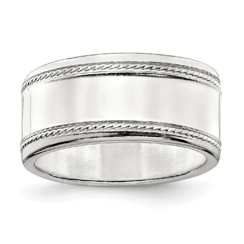 Exclusive Members - Only Sale Luxury Earrings 9.5mm Sterling Silver Polished Flat Rope Edge Standard Fit Band Exclusive Members - Only Sale Luxury Earrings 9.5mm Sterling Silver Polished Flat Rope Edge Standard Fit Band