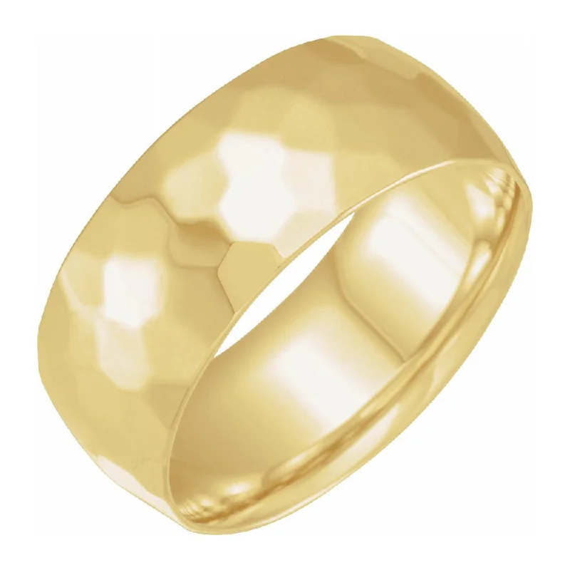 New Arrivals Handmade Jewelry 9mm 14K Yellow Gold Hammered Comfort Fit Band
