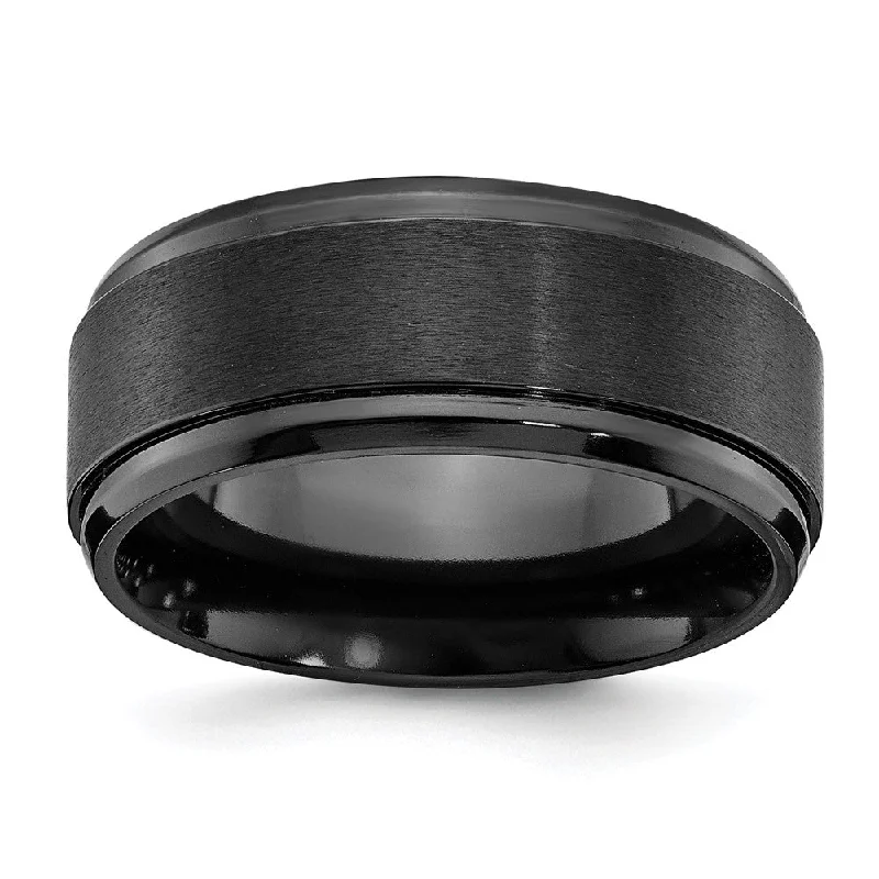 Limited - Time Offer Vintage Earrings 9mm Black Zirconium Ridged & Beveled Edge Standard Fit Band Limited - Time Offer Vintage Earrings 9mm Black Zirconium Ridged & Beveled Edge Standard Fit Band