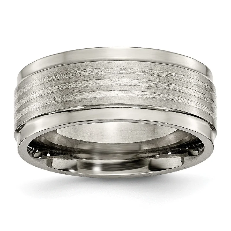 Big Savings, Big Smiles Pearl Necklace 9mm Ridged Edge Striped Band in Titanium and Sterling Silver Big Savings, Big Smiles Pearl Necklace 9mm Ridged Edge Striped Band in Titanium and Sterling Silver