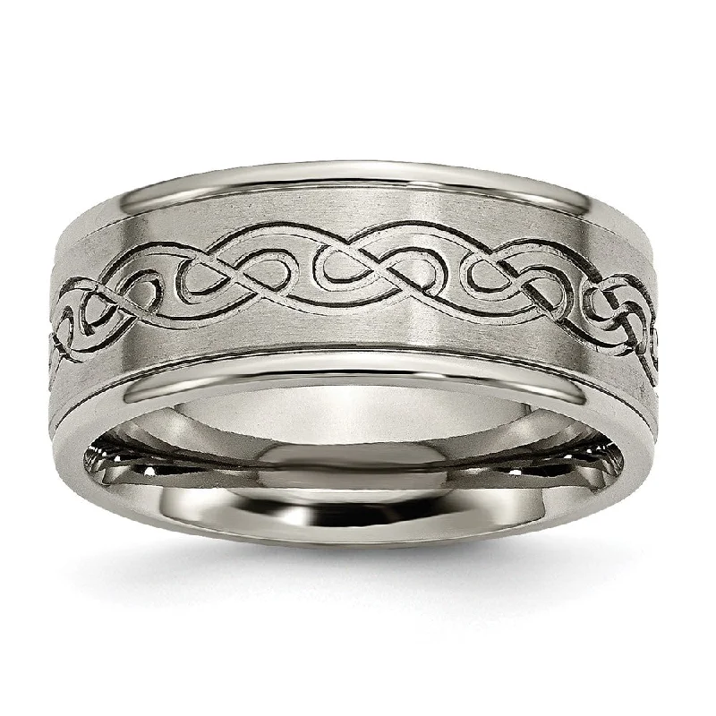 Huge Discounts, Unbeatable Offers Gemstone Jewelry 9mm Titanium Scroll Design Rounded Edge Standard Fit Band Huge Discounts, Unbeatable Offers Gemstone Jewelry 9mm Titanium Scroll Design Rounded Edge Standard Fit Band