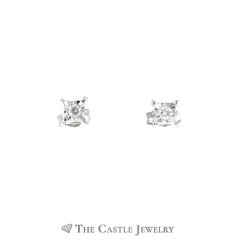 Clearance Sale Minimalist Bracelet Round Diamond Stud Earrings in Square Illusion Mounting Clearance Sale Minimalist Bracelet Round Diamond Stud Earrings in Square Illusion Mounting