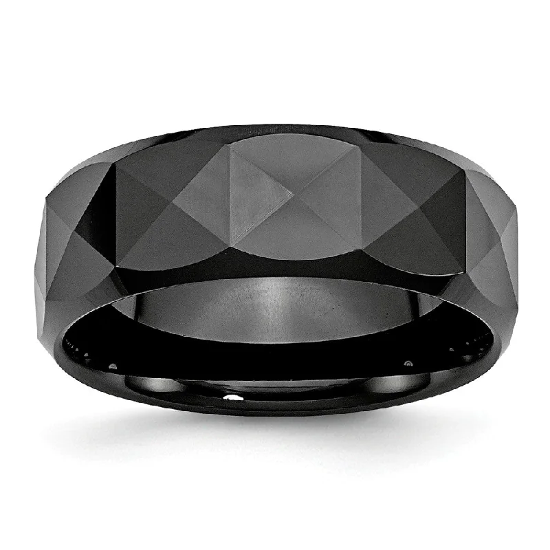 Don't Miss Your Chance Silver Pendant Black Ceramic, 8mm Faceted Polished Comfort Fit Band Don't Miss Your Chance Silver Pendant Black Ceramic, 8mm Faceted Polished Comfort Fit Band