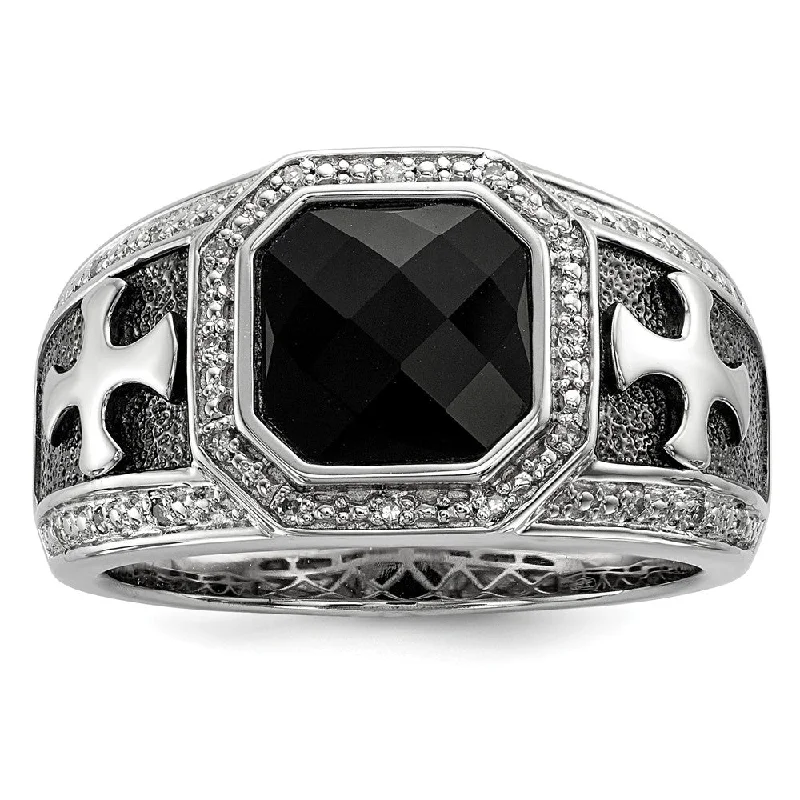 Be the First to Rock the Latest Trends Adjustable Bracelet Black Onyx & Diamond Octagon & Cross Tapered Ring in Sterling Silver Be the First to Rock the Latest Trends Adjustable Bracelet Black Onyx & Diamond Octagon & Cross Tapered Ring in Sterling Silver