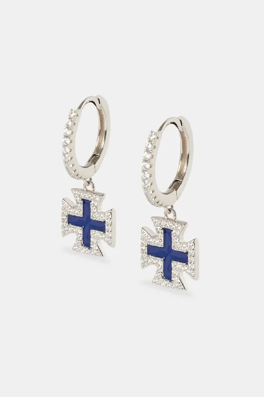 Don't Miss Your Chance White Gold Necklace Blue Enamel Cross Motif Drop Earrings - 25mm Don't Miss Your Chance White Gold Necklace Blue Enamel Cross Motif Drop Earrings - 25mm