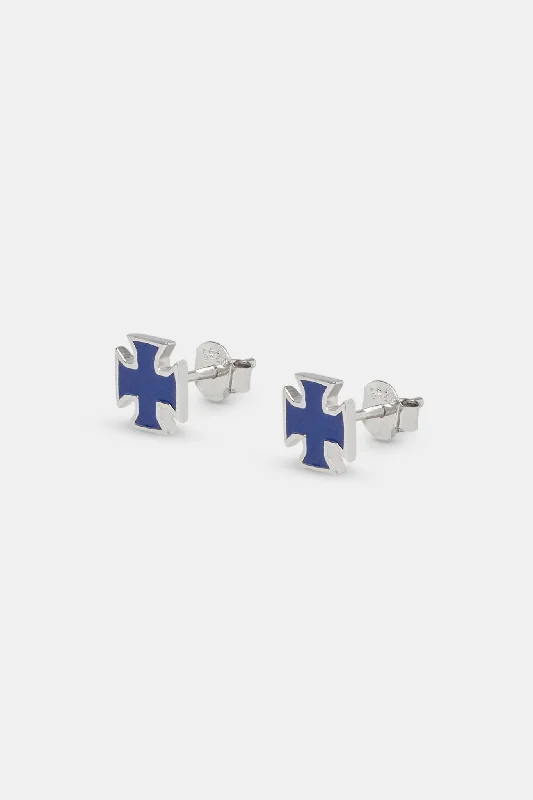 Buy More, Save More Unique Pendant Blue Enamel Polished Cross Stud Earrings - 8mm