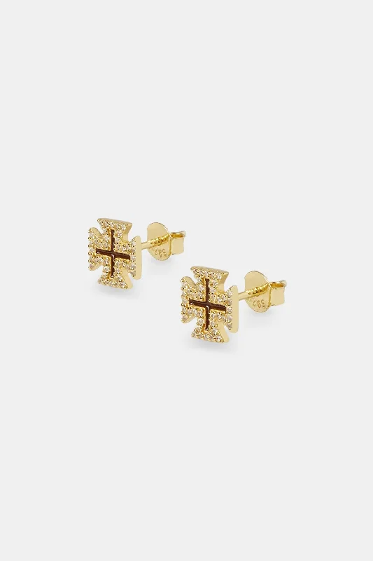 Exclusive Members - Only Sale Bold Fashion Jewelry Chocolate Brown Cross Motif Stud Earrings - 8mm Exclusive Members - Only Sale Bold Fashion Jewelry Chocolate Brown Cross Motif Stud Earrings - 8mm