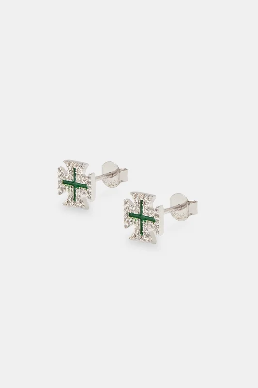 Flash Sale, Grab the Deals Fast Heart Locket Green Enamel Cross Motif Stud Earrings - 8mm Flash Sale, Grab the Deals Fast Heart Locket Green Enamel Cross Motif Stud Earrings - 8mm