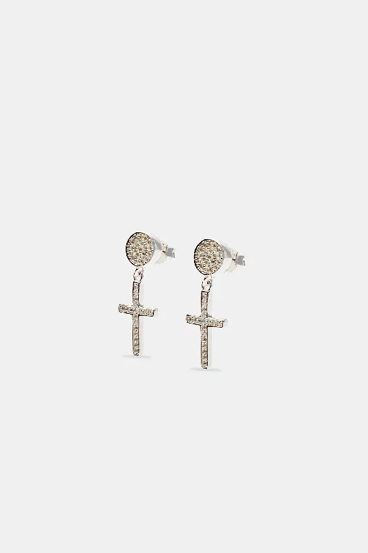 New Arrivals on Discount Classic Stud Earrings Iced Cross Drop Stud Earrings - White New Arrivals on Discount Classic Stud Earrings Iced Cross Drop Stud Earrings - White