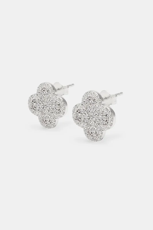 Shop Comfortably at Home Square Cut Ring Iced Motif Stud Earrings - White