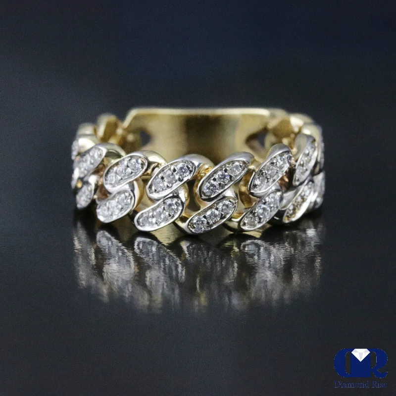 Flash Sale Tennis Bracelet Men's Diamond Cuban Ring In 14K Yellow Gold