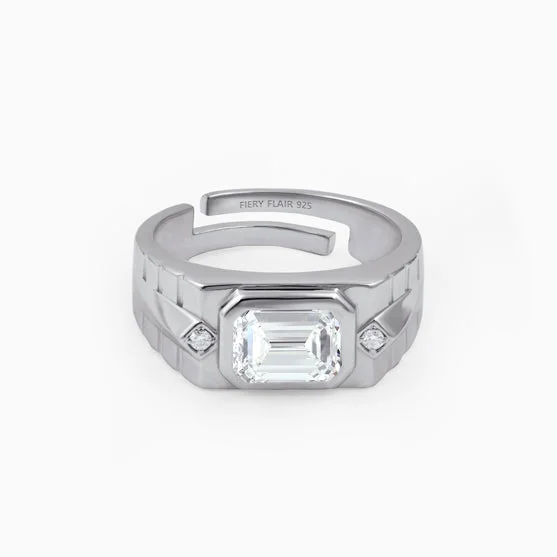 Massive Clearance Sale Stylish Earrings Men's Emerald Signet Silver Ring