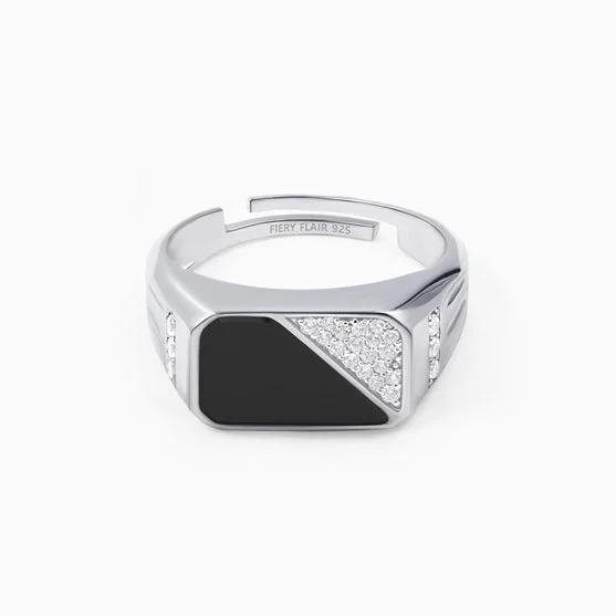 Limited Time, Unlimited Deals Rose Gold Bangle Black Stone Men's Silver Ring