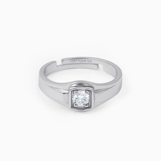 New Arrivals Personalized Locket Radiant Solitaire Men's Silver Ring