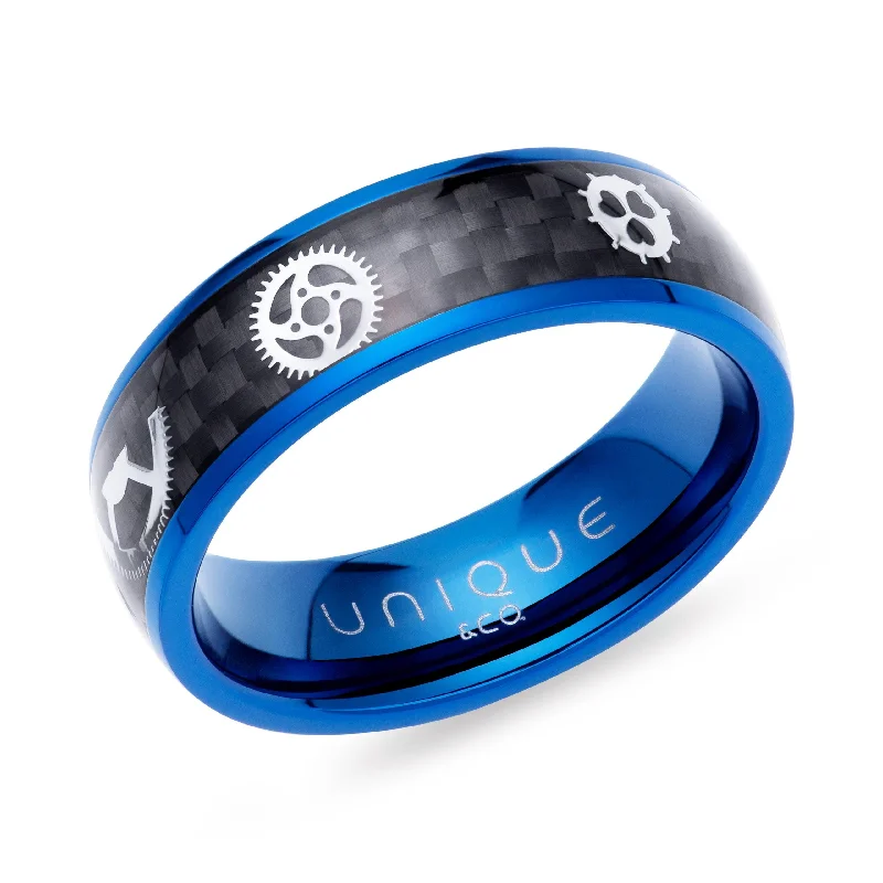 Flash Sale Fashionable Earrings Unique & Co Blue IP And Carbon Fibre Steel Band Ring Flash Sale Fashionable Earrings Unique & Co Blue IP And Carbon Fibre Steel Band Ring