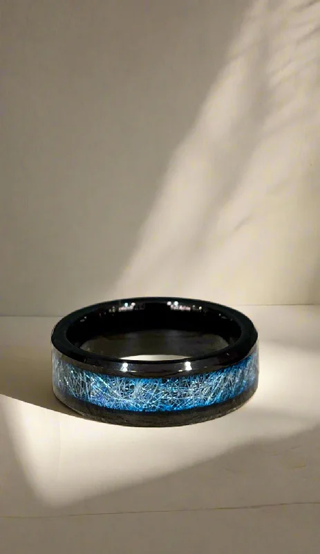 Flash Sale Halo Ring Unique & Co Tungsten Carbide and Meteorite Black/Blue Ring