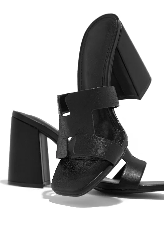Classic Flat Shoes Bianka Block Mid Heels - Black