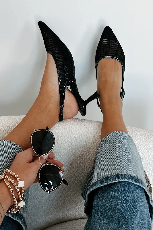 Sporty Running Shoes Seeing The Truth Mesh Slingback Heels (Black)