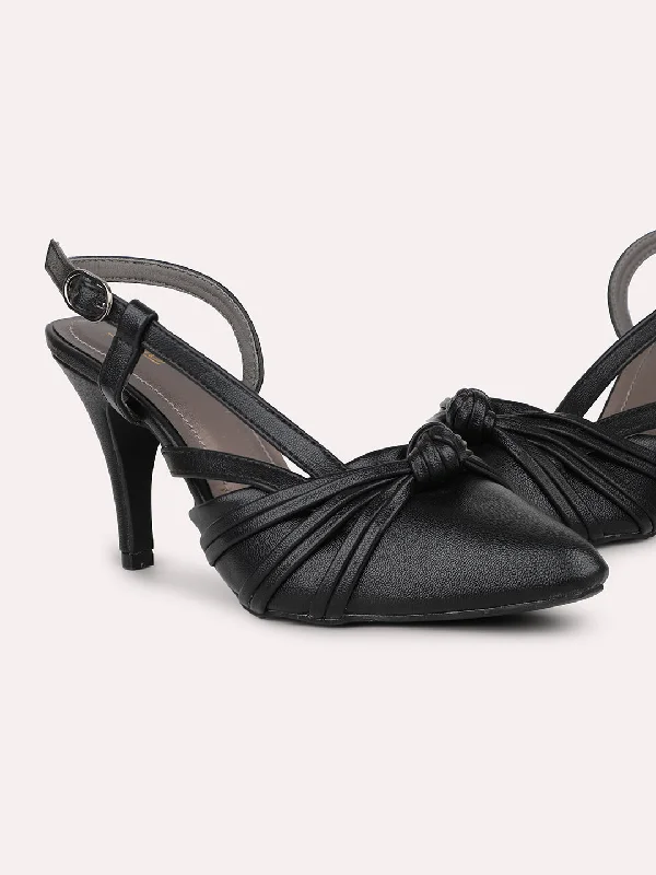 Trendy High Heels For Sale Women Black Textured Stiletto Mules With Buckles