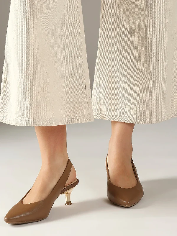 Luxury Sandals For Sale Women Chikoo Solid Kitten Heeled Mules
