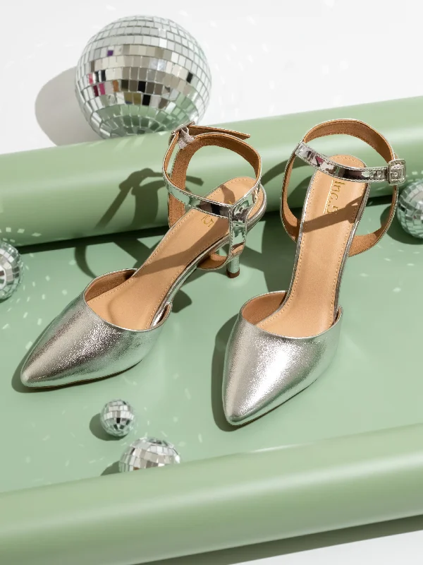 Fashionable Sneakers Collection Women Silver Embellished Pointed Toe Party Slim Mules Fashionable Sneakers Collection Women Silver Embellished Pointed Toe Party Slim Mules