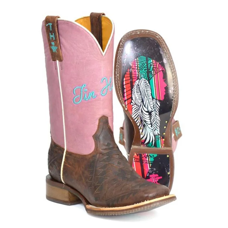 Casual Flip Flops Tin Haul Women's Brown Pink Aztec Headdress Boots