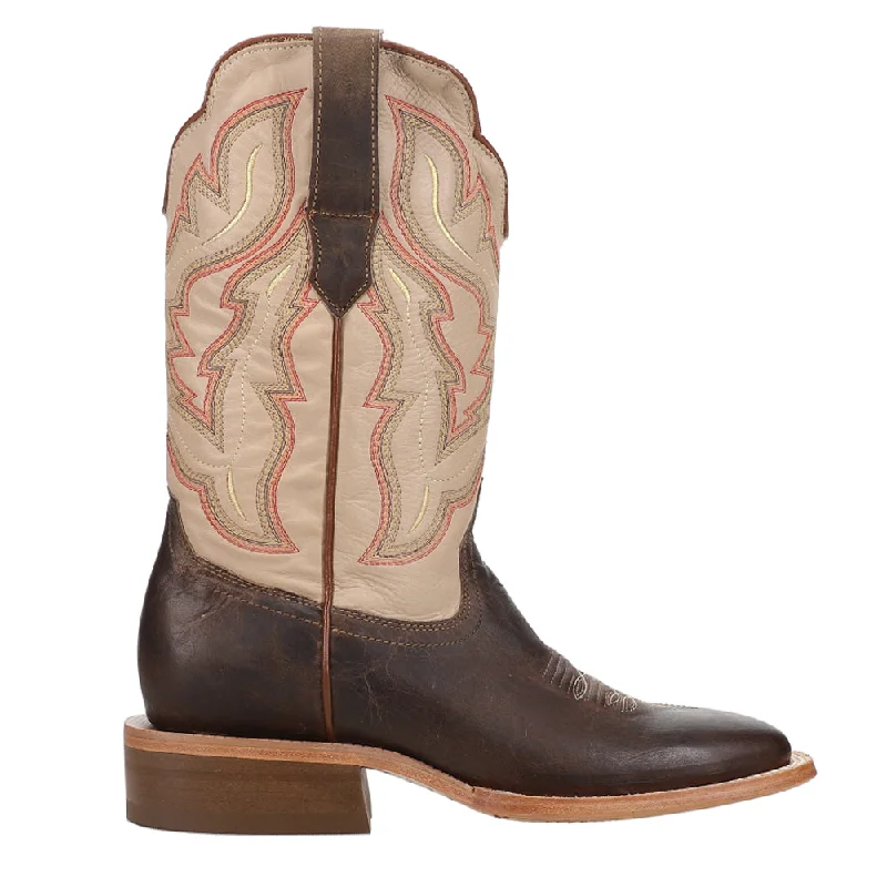 Durable Work Boots Goat Embroidered Wide Square Toe Cowboy Boots
