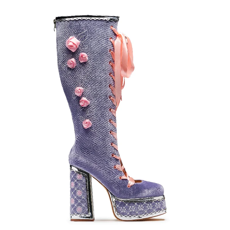 Trendy Loafers For Sale Guiltless Ghost Lace Up Platform Long Boots - Lilac