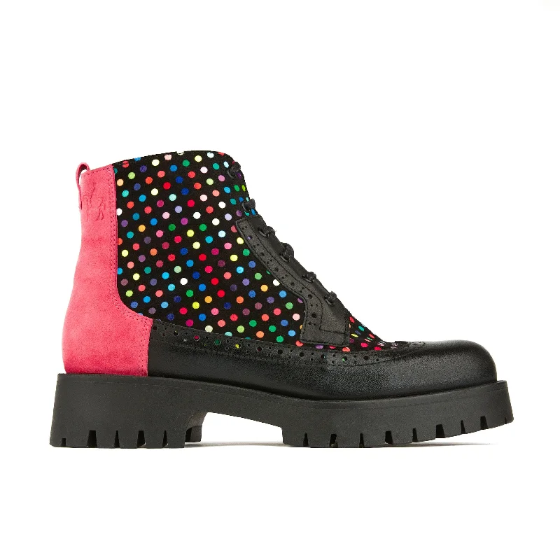 Sporty Running Shoes Hatter Platform - Black & Pink & Multi Disco Dots