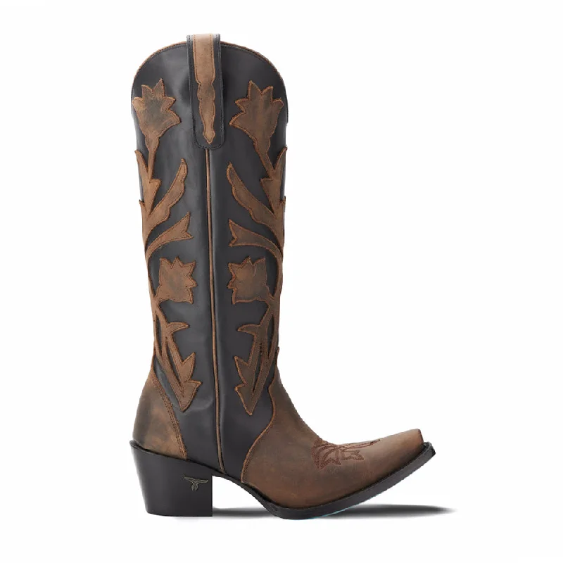 Lightweight Snow Boots Jolene Floral Overlay Snip Toe Cowboy Boots