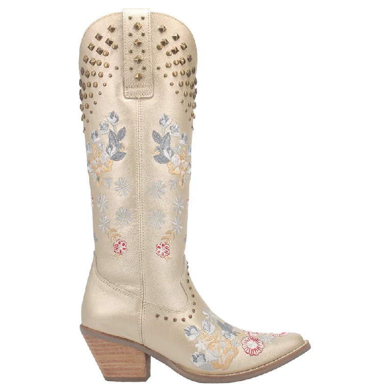 Sporty Snow Boots Poppy Floral Metallic Embroidery Studded Snip Toe Cowboy Boots